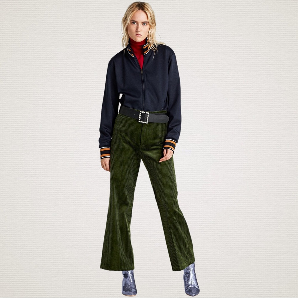 Zara | Wide Wale Corduroy Pants in Forest Green XL